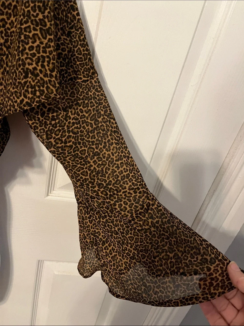 Show Me Your MuMu Brown Leopard Off-Shoulder Love Spell Ruffle Crop Top - Picture 11 of 15